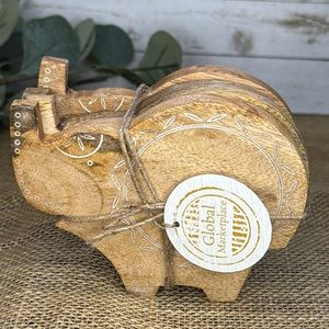 HANDCRAFTED IN INDIA WOODEN ELEPHANT COASTERS 4 PIECE SET